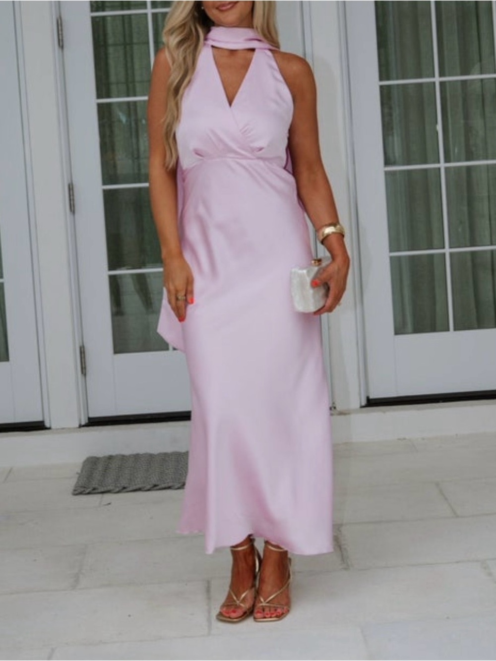 Back Halter Maxi Dress in Soft Pink